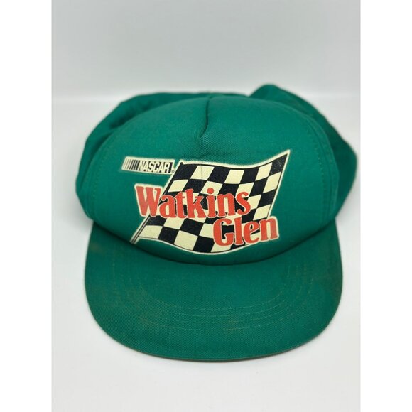 VTG NASCAR Watkins Glen Green Snapback Hat SZ Boys Adjustable RETRO 80s 90s - Picture 1 of 8